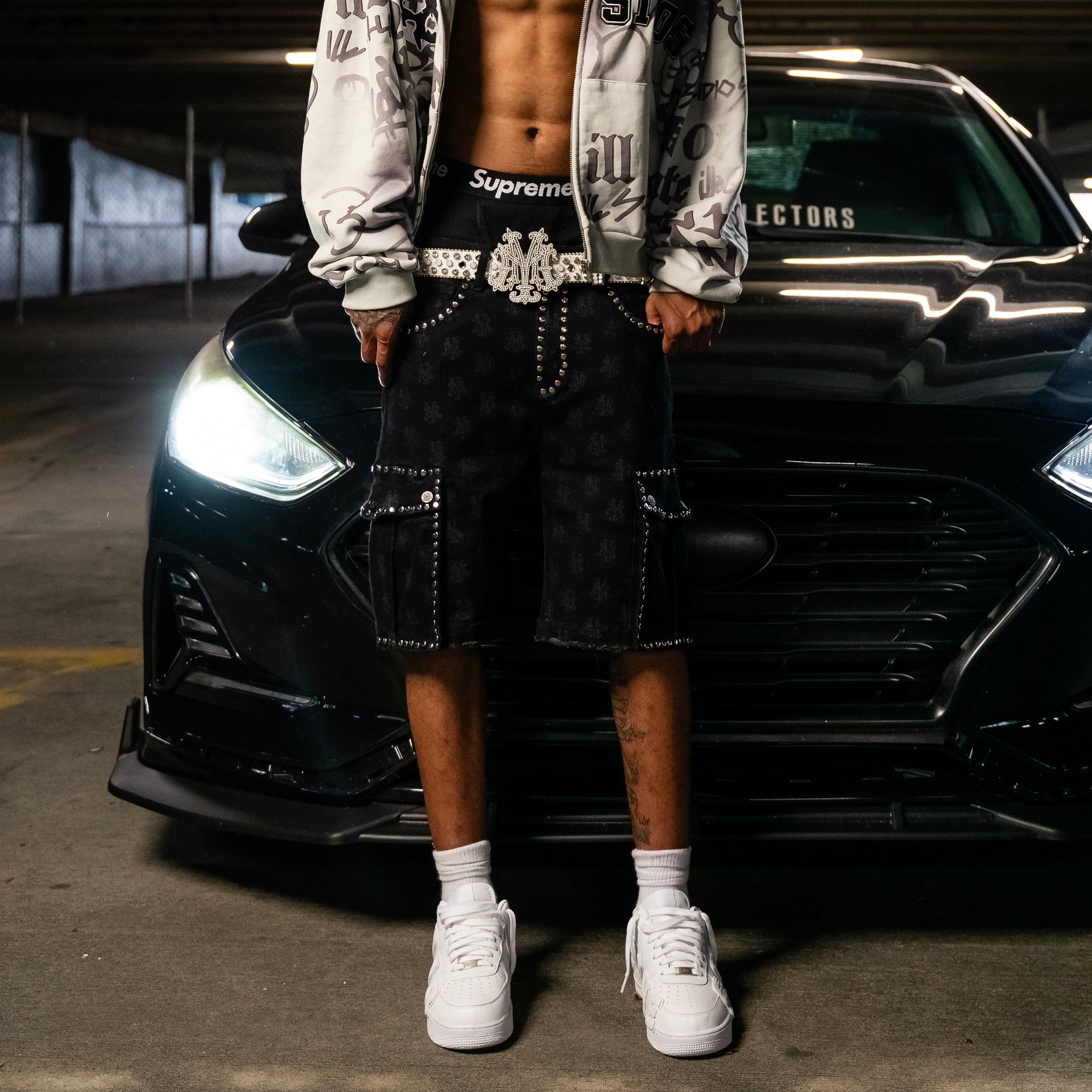 Studded Laser Cargo Shorts