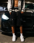 Studded Laser Cargo Shorts